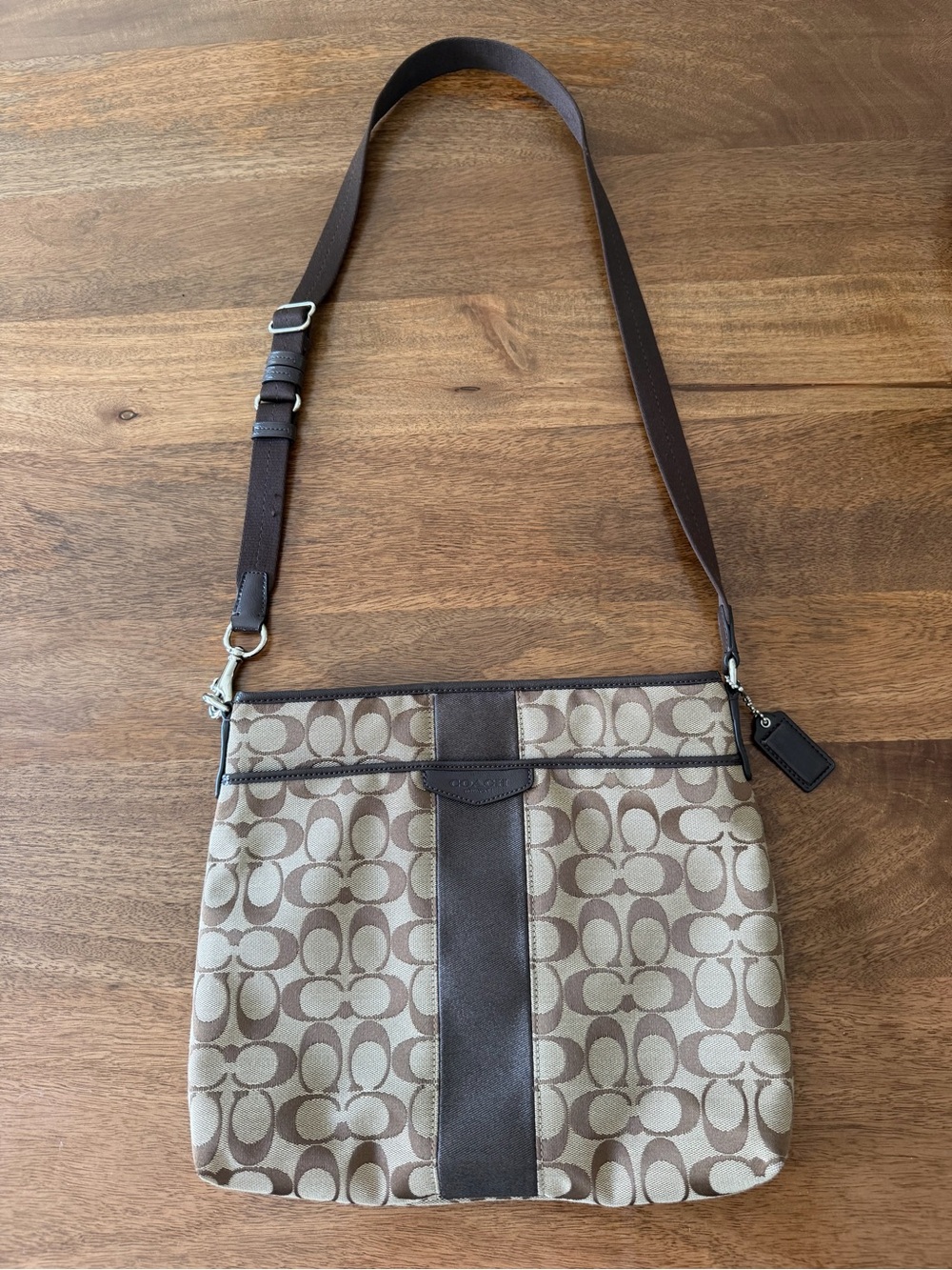 Coach Brown and Tan Signature Crossbody Bag
